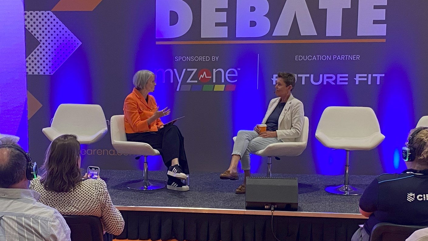Sue Anstiss and Tara Dillon talking on stage