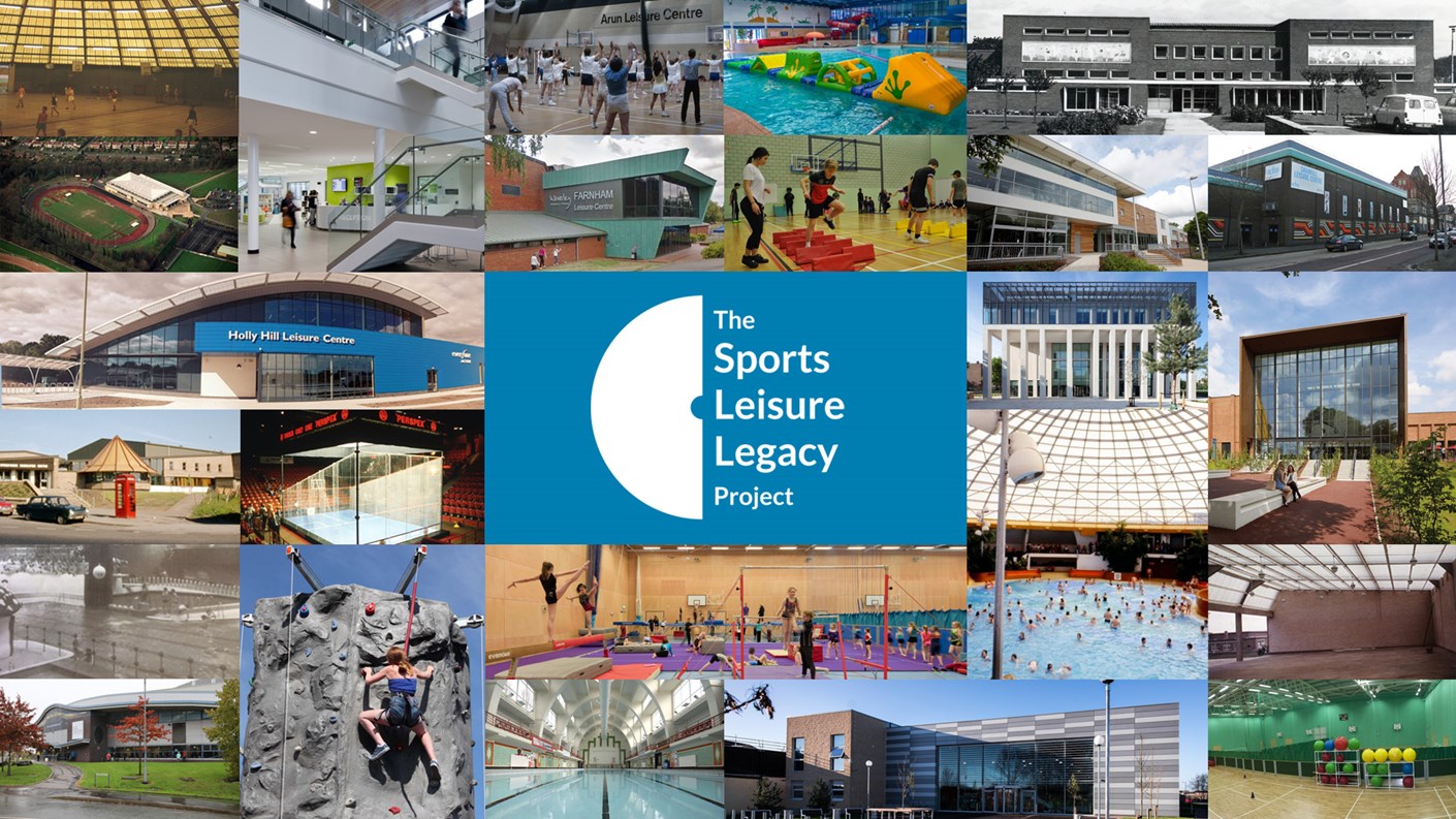 The Sports Leisure Legacy Project logo and collage of leisure centres