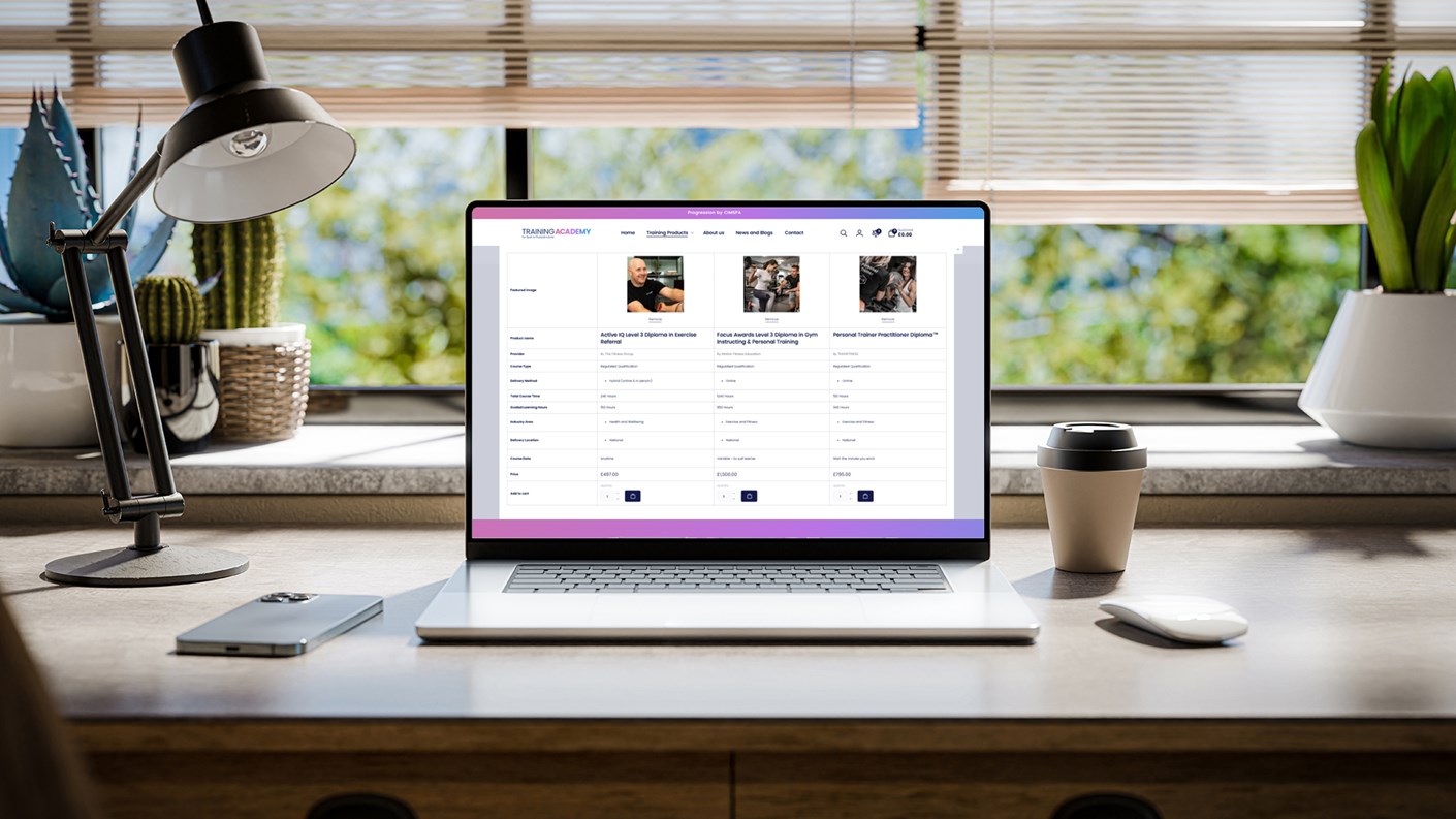 Laptop screen comparing 3 courses