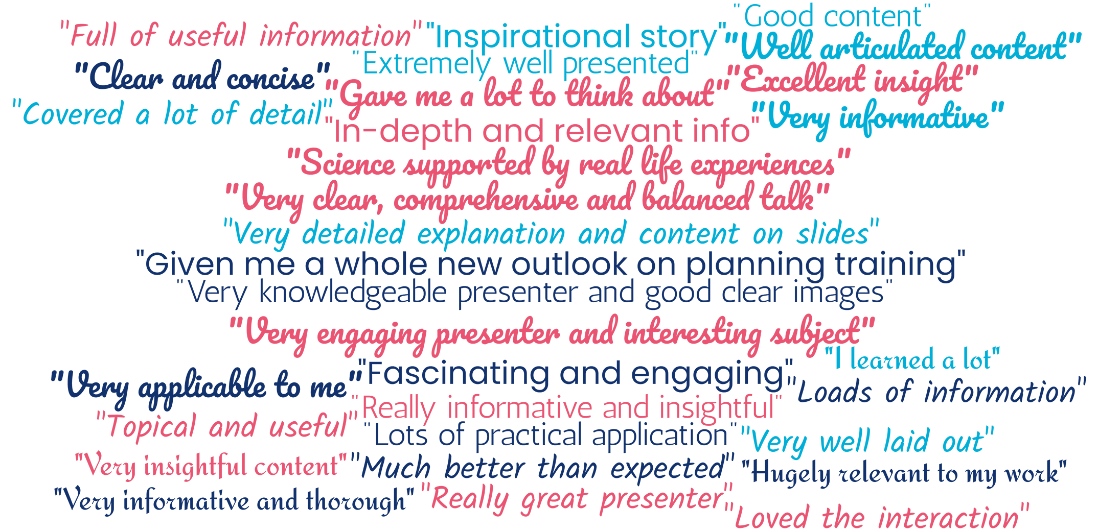 Webinar word cloud collation of positive feedback