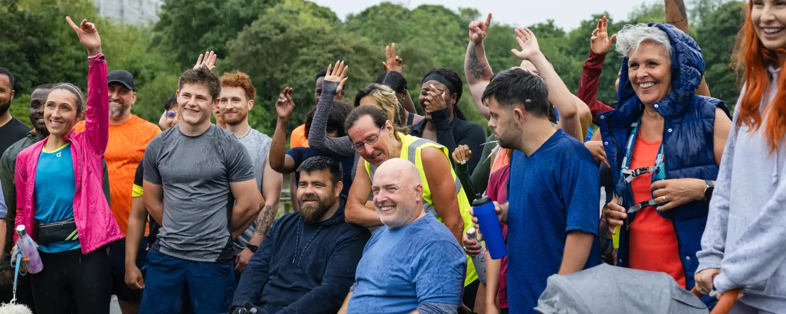 A diverse group of people in a park