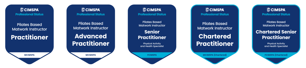 Digital accreditation badge visuals for practitioner professional statuses.
